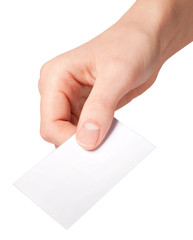 Hand of women holding blank paper label