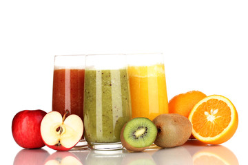 Fresh fruit juices isolated on white