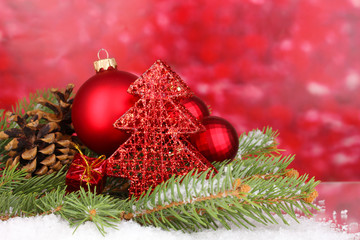 Christmas decoration on red background
