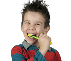 Boy brushing his teeth