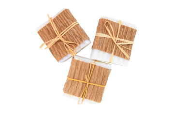 natural white soap bars wrapped with brown sheets