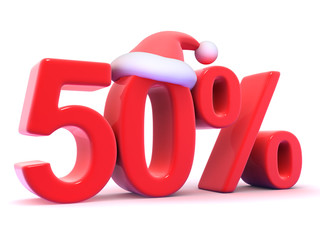 Fifty percent sign with Santa hat
