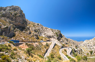 Mountain highway on Mallorca with buses