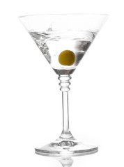 Martini glass with olive isolated on white