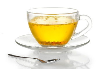 buckthorn broth in a glass cup isolated on white