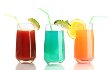 Three cocktails isolated on white
