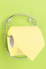 Roll of toilet paper on  holder fixed to wall