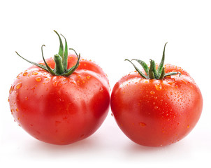 Tomatoes with water drops isolated on white background