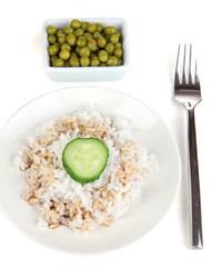 Healthy food on plate isolated on white