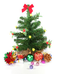 Christmas tree with decoration, on white background