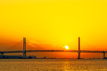 Obraz premium Yokohama Bay Bridge in the early morning, Kanagawa, Japan.