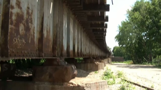 Rusty Railroad Bridge Pan Down