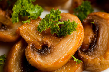 Fried mushrooms with fresh parsley