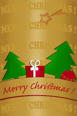 card design with christmas tree on golden background