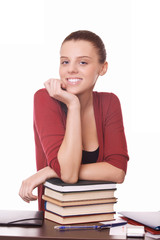 young girl student with books