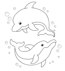 Gordijnen Illustratie van Cartoon Dolfijnen © sararoom