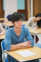 Student looking up during exam