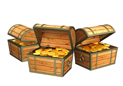 Three wooden boxes with treasures