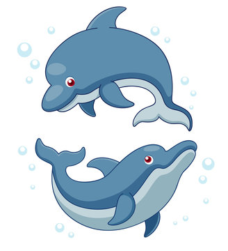 Illustration of Cartoon Dolphins