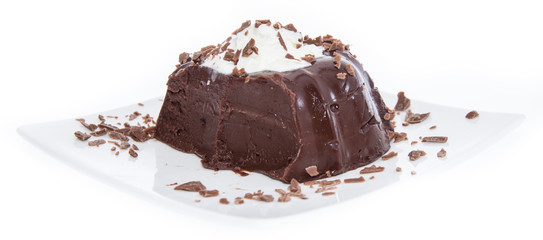 Portion of Chocolate Pudding on white