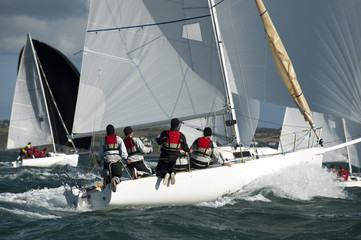 team skipper on yacht at regatta - obrazy, fototapety, plakaty