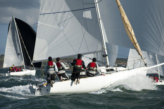 Team Skipper On Yacht At Regatta