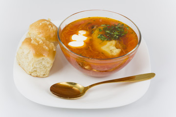 Ukrainian borsch with donuts