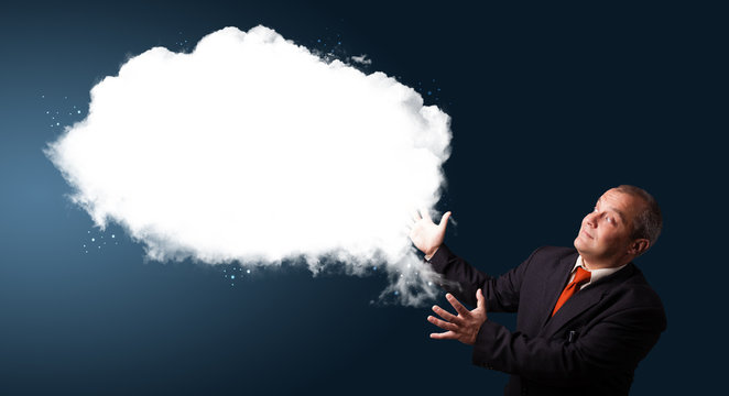 businessman presenting abstract cloud copy space