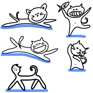 cartoon funny cats hand-drawn