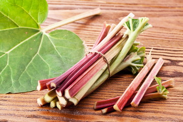 Rhubarb stalks.