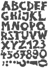monochromatyczny alfabet pogryzione litery i cyfry - obrazy, fototapety, plakaty