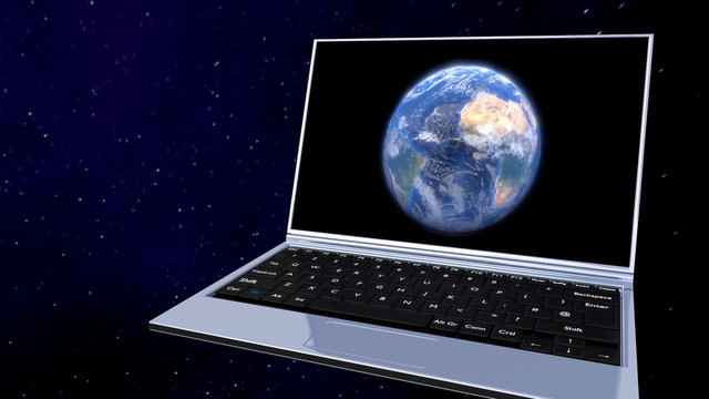 laptop in space &nbsp; with alpha black and white