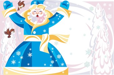 Russian Santa Claus with birds and trees (blue)