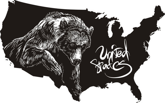 Grizzly bear and U.S. outline map