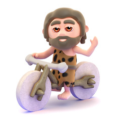 Caveman waves from his bicycle