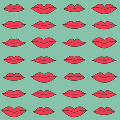 Stylish lips pattern on blue background. Vector illustration