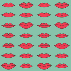Stylish lips pattern on blue background. Vector illustration