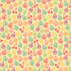 Cute retro pattern with stylized fruits. Vector illustration