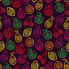 Cute color pattern with stylized fruits. Vector illustration