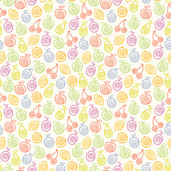Cute light pattern with stylized fruits. Vector illustration