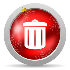 recycle red glossy christmas icon on white background