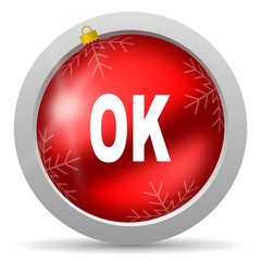 ok red glossy christmas icon on white background