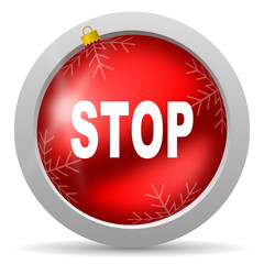 stop red glossy christmas icon on white background