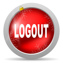 logout red glossy christmas icon on white background