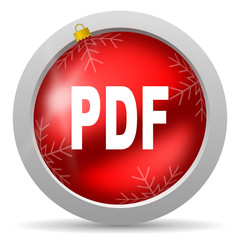 pdf red glossy christmas icon on white background