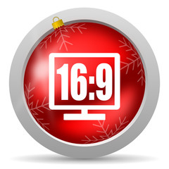 16 9 display red glossy christmas icon on white background