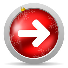arrow right red glossy christmas icon on white background