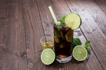 Fresh made Cuba Libre on wood