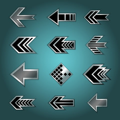 Set of metallic arrows