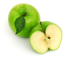 Green apple fruits isolated on white background